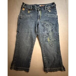AKDMKS Akademiks Embroidered Capri‎ Jeans Womens 32x22 Blue Denim Pocketed Y2K.